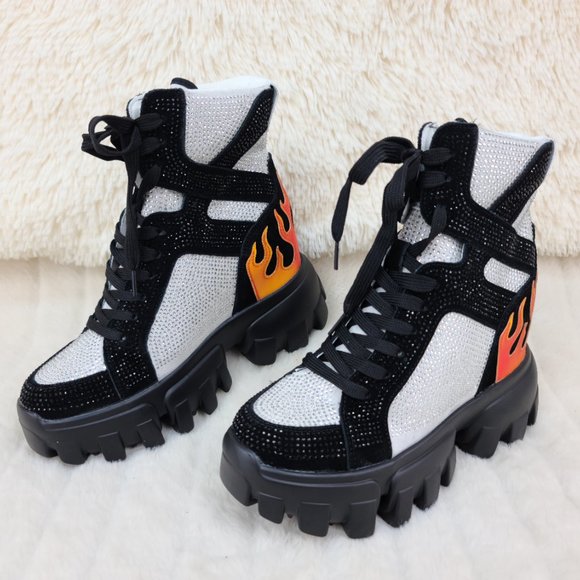 Rhinestones Lace Up Hidden Wedge Women's Sneakers - Picture 2 of 4